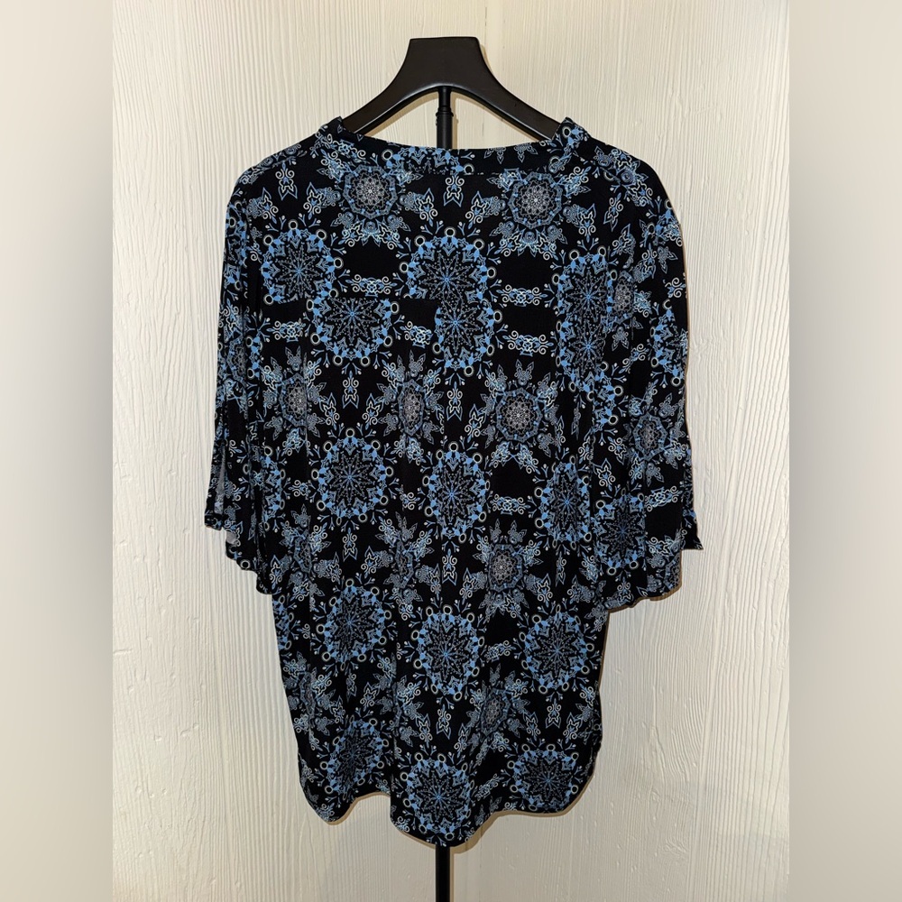 NWT Mountain Mamas Women’s Split Sleeve Tunic in Black and Blue Exotic Sz XXL - Picture 2 of 3